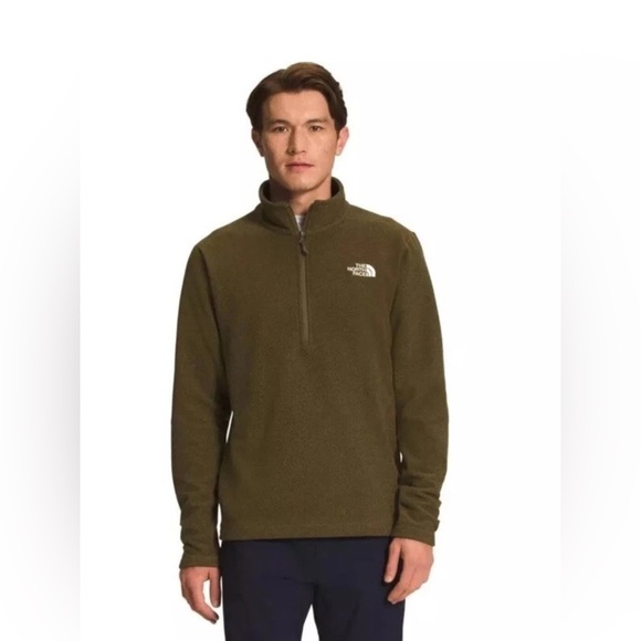 Men’s NORTH FACE size M Textured Cap Rock ¼ Zip Pullover Fleece Olive top (v) - Picture 1 of 10